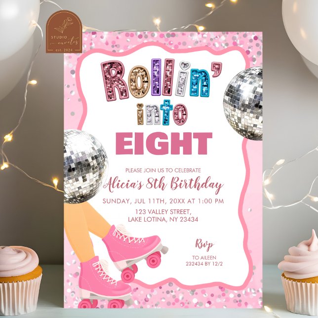 Pink Roller Skate Glitter Sequin Birthday Invitation (Creator Uploaded)