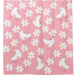 Pink Roller Skates Floral Pink Roller Skater Gift  Shower Curtain
