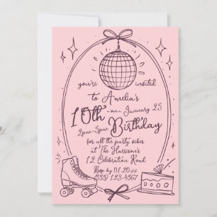 Pink Roller Skating Girl Birthday Party Invite