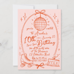 Pink Roller Skating Girl Birthday Party Invite