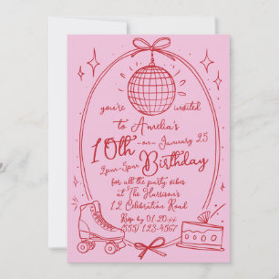 Pink Roller Skating Girl Birthday Party Invite
