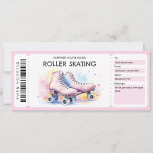 Pink Roller Skating Ticket Gift Certificate Invitation
