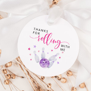 Pink Rolling Bowling Birthday Party Favour Tags