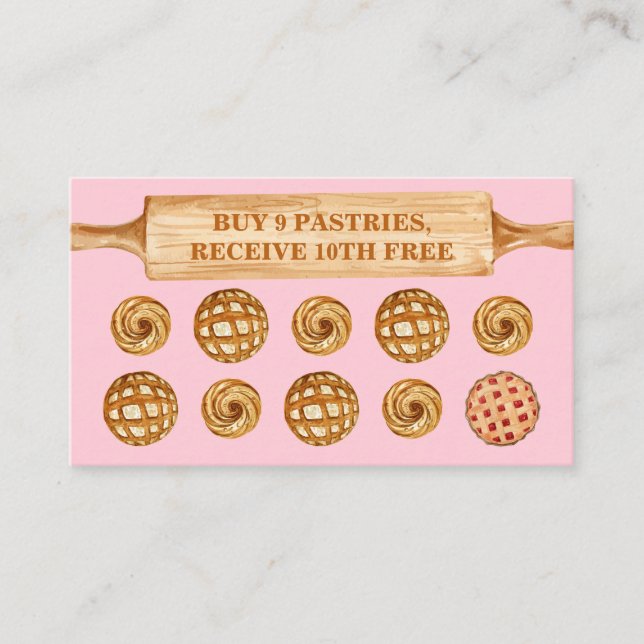 Pink Rolling Pin Bakery Cakes Cookies Loyalty Business Card (Front)