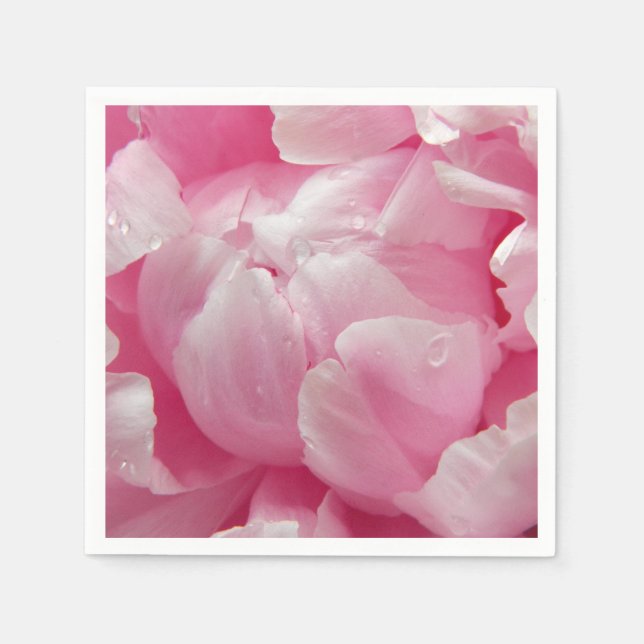 Pink romance blooming peony flower with dew drops napkin (Front)