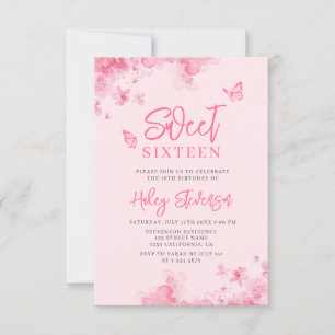 Pink Romantic floral watercolor Photo Sweet 16  Invitation