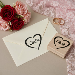 Pink Romantic Heart Monogram Spring Wedding Rubber Stamp