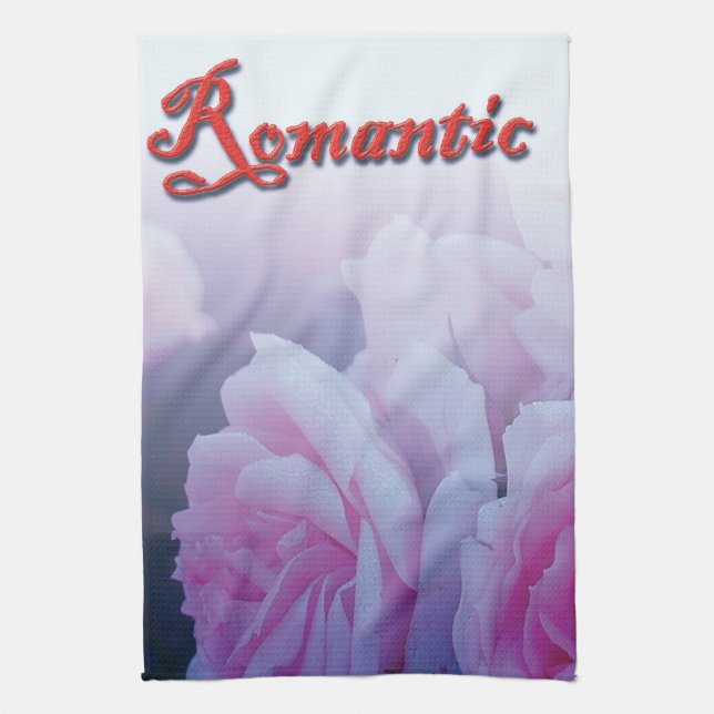 Pink romantic rose flowers tea towel (Vertical)
