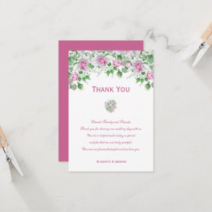 Pink Romantic Roses Wedding Thank You Card