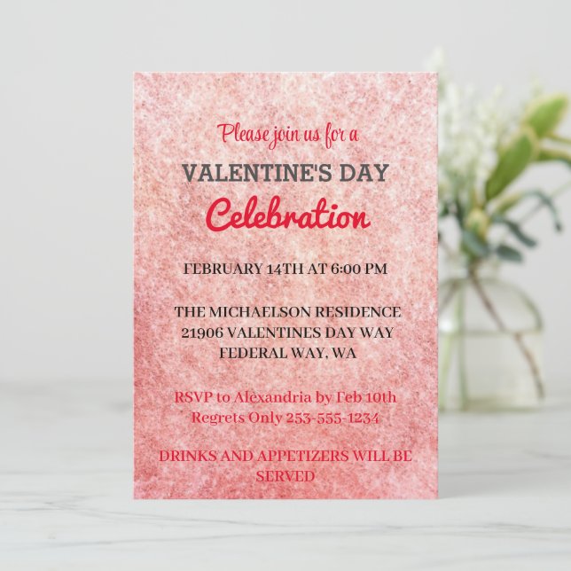 Pink Romantic Valentine's Day Love Party  Invitati Invitation (Standing Front)