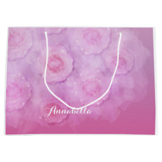 PINK Romantic Watercolor roses personalised name Large Gift Bag