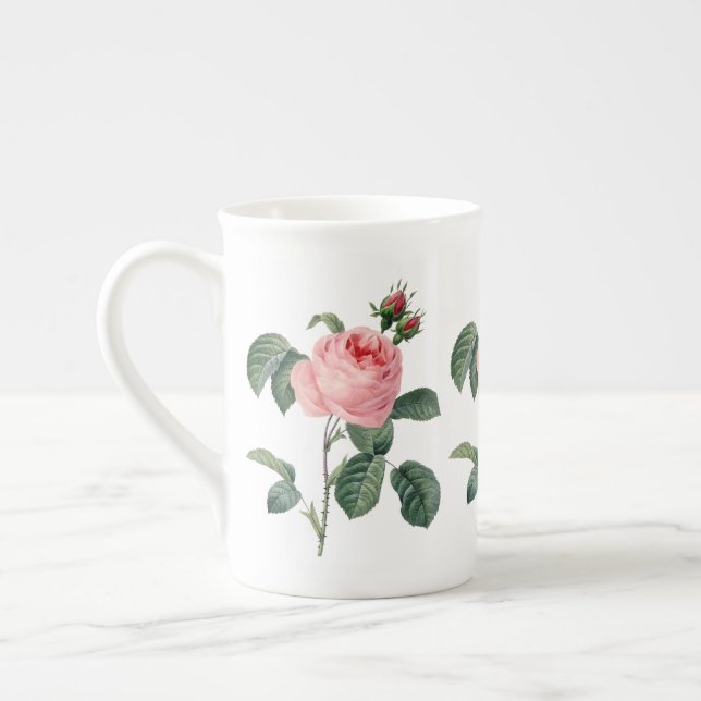 Pink Rosa Centifolia by Redoute  Bone China Mug (Left)