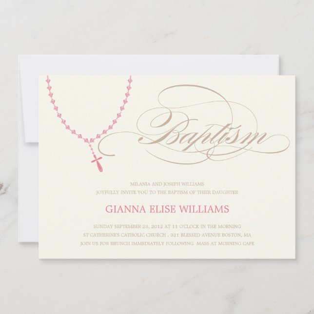 PINK ROSARY BEADS | BAPTISM INVITATION (Front)