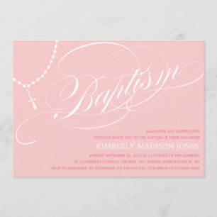PINK ROSARY BEADS   BAPTISM INVITATION