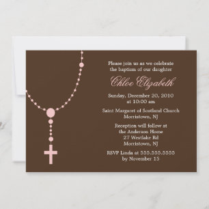 Pink Rosary Christening Invitation