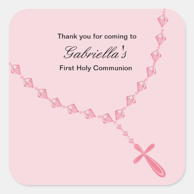 Pink Rosary Girls Communion sticker (Front)