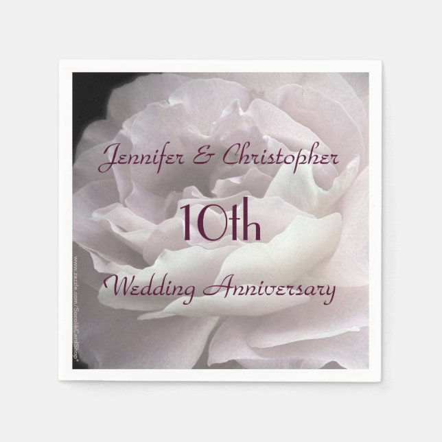 Pink Rose, 10th Wedding Anniversary Party Paper Napkin (Front)