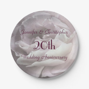Pink Rose, 20th Wedding Anniversary Floral Paper Plate