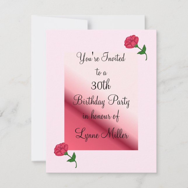 Pink Rose 30th Birthday Invitation (Front)