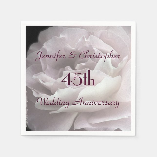 Pink Rose 45th Wedding Anniversary Name Paper Napkin (Front)