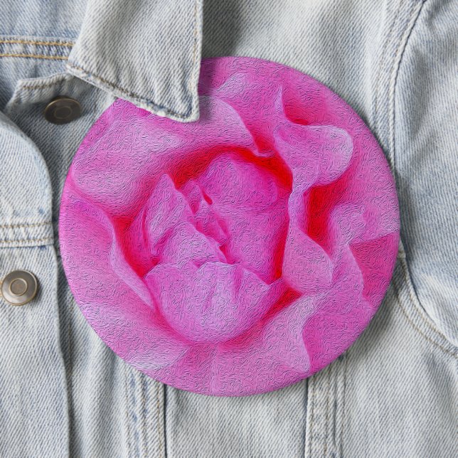 pink rose 6 cm round badge (In Situ)