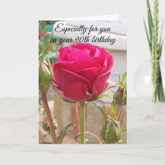 Pink Rose 90th Birthday Card