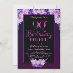 Pink Rose 90th Birthday Dinner Party Invitation