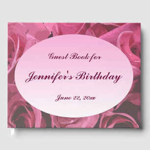 Pink Rose Abstract Birthday Party Guest Book