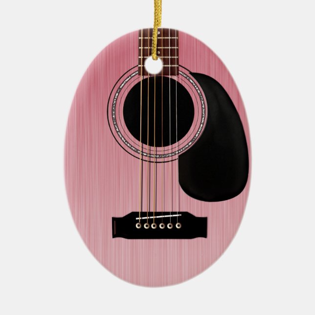 Pink Rose Acoustic Guitar Ceramic Tree Decoration (Front)