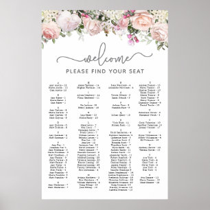 Pink Rose Alphabetical Sweet 16 Seating Chart