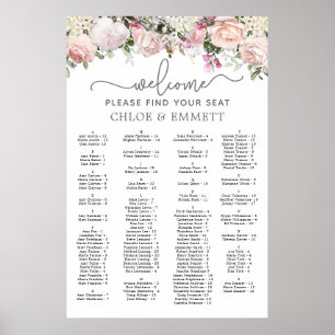 Pink Rose Alphabetical Wedding Seating Chart