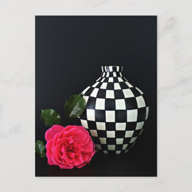 Pink Rose and a Chequered Vase Postcard (Front)