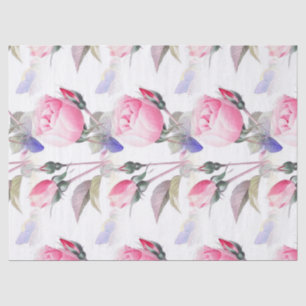 Pink Rose and Blue Butterflies Floral Tissue Paper
