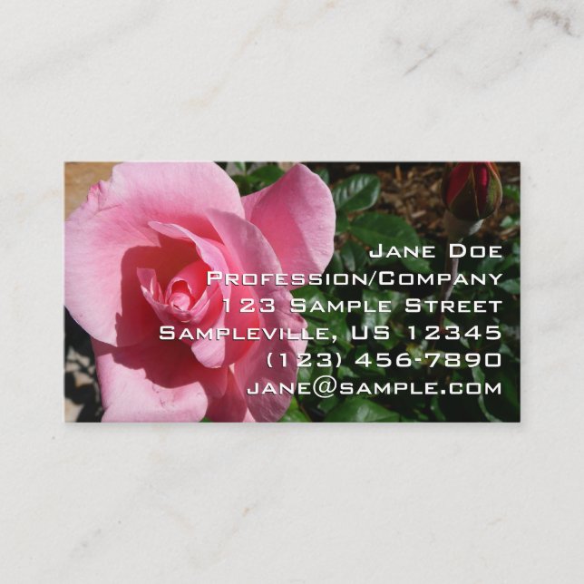 Pink Rose and Bud Garden Floral Business Card (Front)