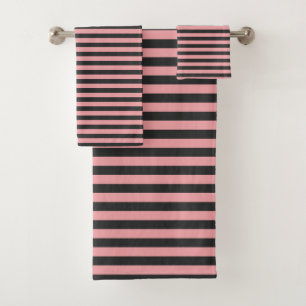 Pink Rose and Charcoal stripes Bath Towel Set