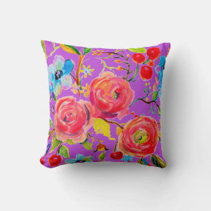 Pink Rose and Cherry Purple Customisable Cushion