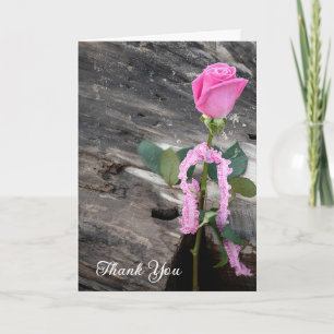 Pink Rose and Driftwood Thank You  Card