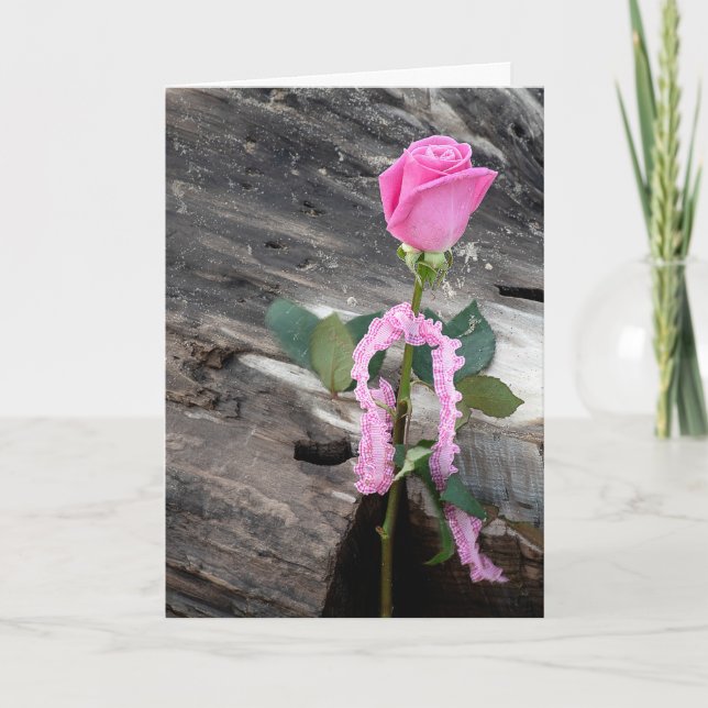 Pink Rose and Driftwood Thank You Card (Front)