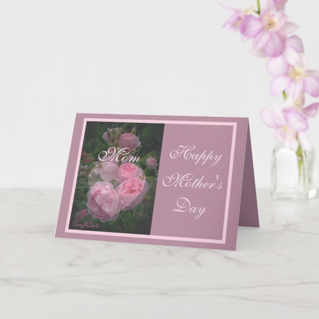 Pink Rose And Heart Mother's Day Card (Orchid)