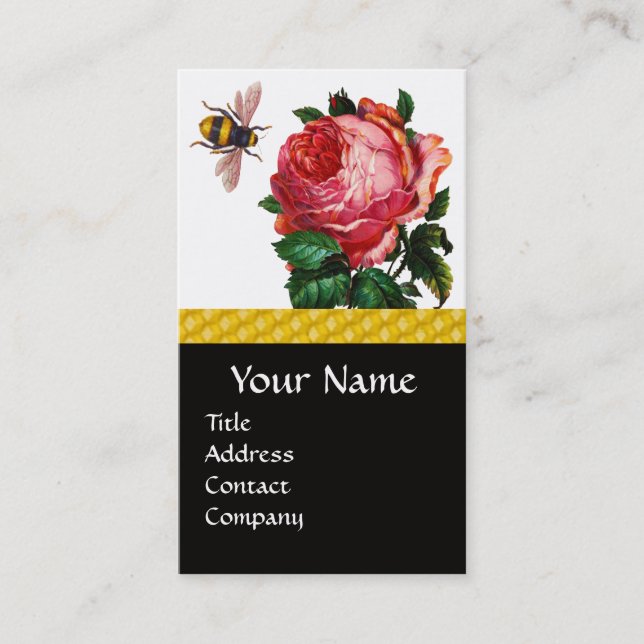 PINK ROSE AND HONEY BEE BEEKEEPER RED WAX SEAL BUSINESS CARD (Front)