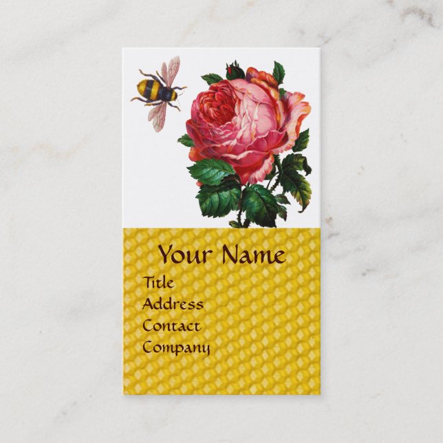 PINK ROSE AND HONEY BEE BEEKEEPER WAX SEAL BUSINESS CARD (Front)