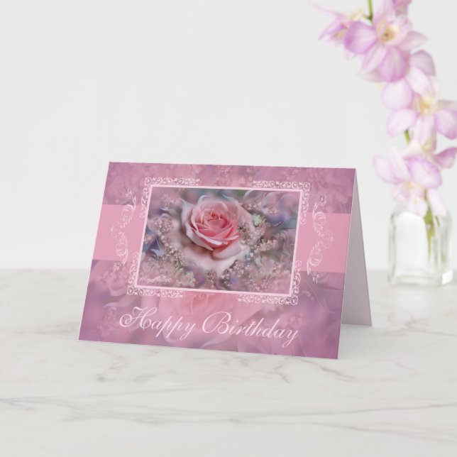 Pink Rose And Lace Greeting Card (Orchid)