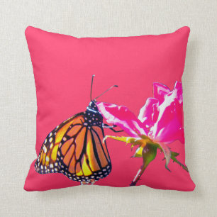 Pink Rose and Monarch Butterfly Pillow