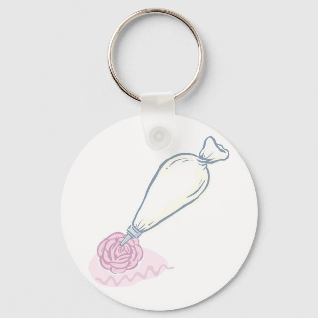 Pink Rose and Pastry Bag Key Ring (Front)