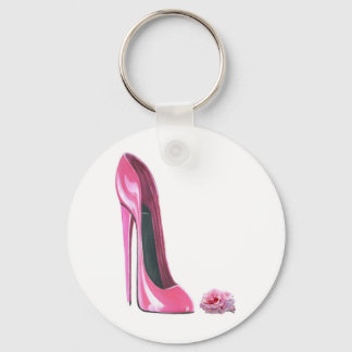 Pink Rose and Pink Stiletto Shoe Key Ring