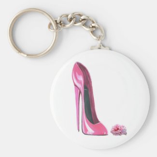 Pink Rose and Pink Stiletto Shoe Key Ring