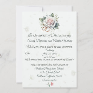 Pink Rose and Rings Christian Wedding Invitation