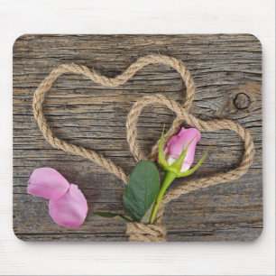 pink rose and rope hearts mouse mat