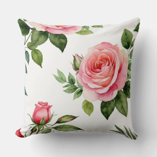 Pink Rose and Rosebud Cushion