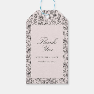 Pink Rose and Script Wedding Luggage Shape Gift Tags